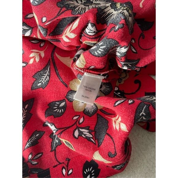 J. Jill Red Floral Long Sleeve Tunic Blouse Rayon - Picture 5 of 7